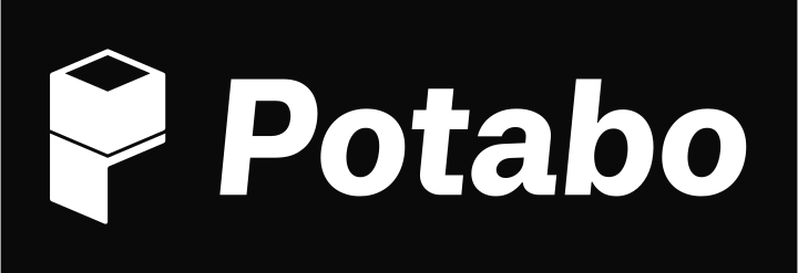 Potabo Logo: das Potabo Symbol neben dem Schriftzug potabo, in Weiß auf Potabo Black