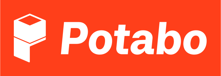 Potabo Logo: das Potabo Symbol neben dem Schriftzug potabo, in Weiß auf Potabo Red